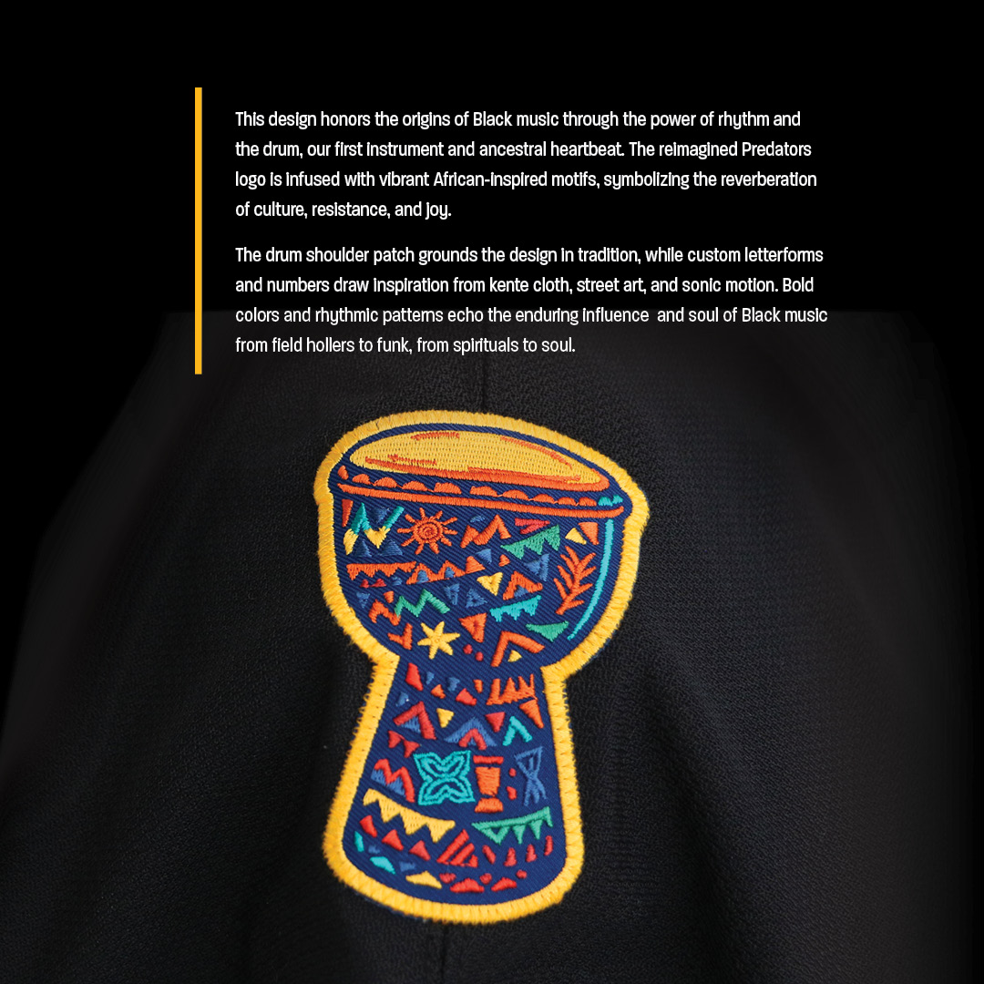 PredsNHL's tweet photo. Go behind the logo with the inspiration for our BMHN  design 

Join us tonight for Black Music Heritage Night presented by @NissanUSA 👉 https://t.co/2HAo3JLv3k https://t.co/rbIeYCaRrj