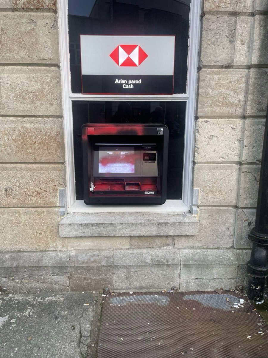 BREAKING: HSBC was targeted in Bangor, North Wales, by an anonymous action taker.

They targeted the bank, adding to dozens of hits against HSBC, over its investments in Israeli weapons firm Elbit Systems.