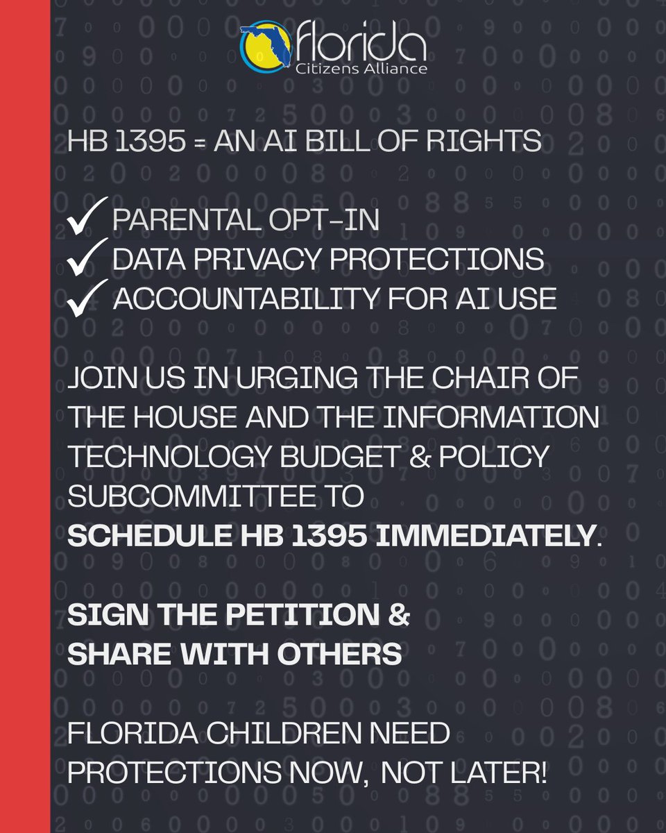 Parents and grandparents are right to be concerned about unregulated A.I. in the hands of children!

Right now, Florida parents have no control over how AI is used in schools—or how much data is collected on their children. Parents and grandparents are right to be concerned about