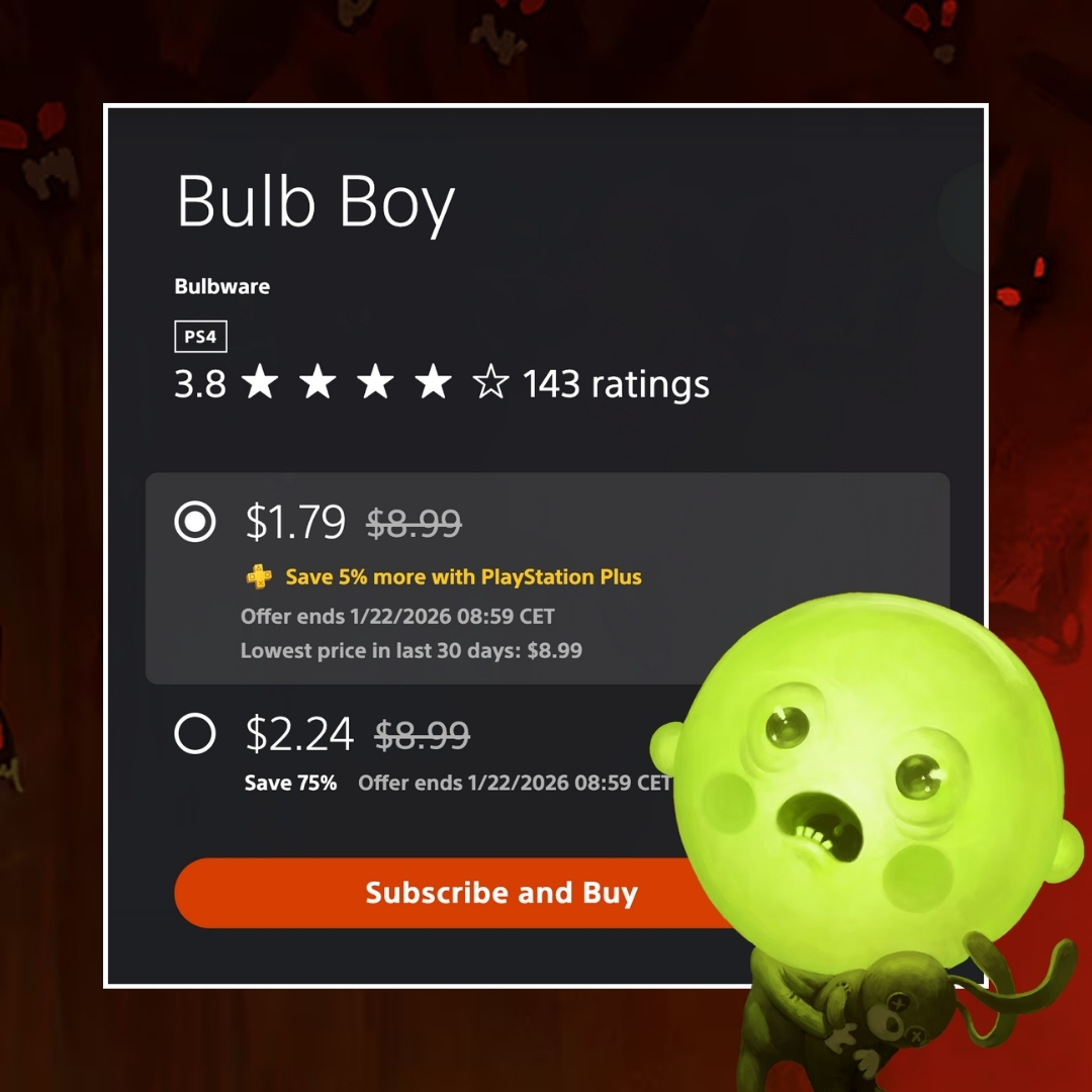 For a limited time only, Bulb Boy 1 is 75% off on the PlayStation Store! Grab it while you can! 💚

store.playstation.com/en-us/product/…
