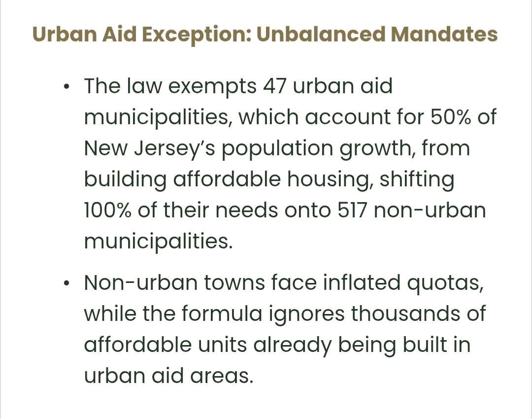 fight4newjersey's tweet image. Affordable housing" in NJ isn’t affordable at all - it’s a scheme to pave over farms, pack in high-density housing, and drive up profit for developers. Oh, and rural towns get stuck with the bill while urban areas are ignored. 🏢💸#NJPolitics