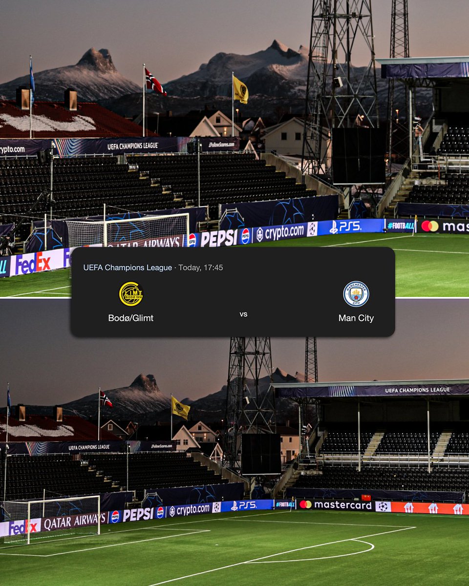 ESPNUK's tweet image. The backdrop for Man City's Champions League tie vs. Bodo/Glimt 😮‍💨🇳🇴