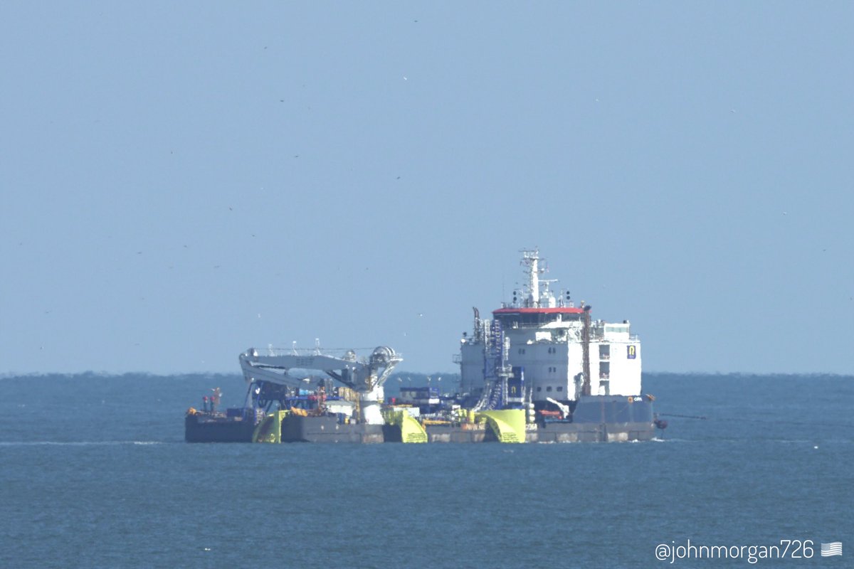 johnmorgan726's tweet image. Under tow the #CableLayer #CURO, IMO:1042304 heading out the @DominionEnergy Coastal Virginia Offshore Wind (#CVOW) farm construction project where 176 turbines are being built 32 miles off the coast of Virginia Beach.