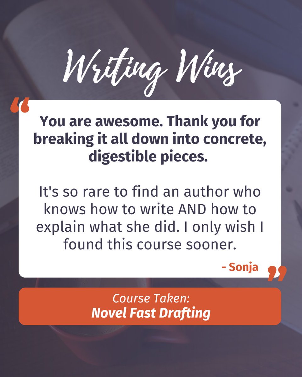 writing_mastery's tweet image. Thank you for your testimonial, Sonja! 🤩

Learn more about our Fast Drafting course 👉 writingmastery.com/novel-fast-dra…

#FastDrafting #WritingCommunity #WritingMastery #AmWriting #Author