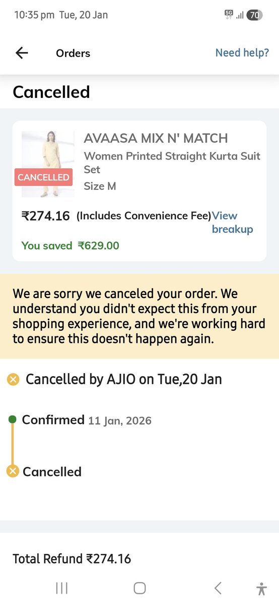 catchshivendra's tweet photo. @AjioCares ,
You consistently  cancelling all the valuable oder when purched durjng sell or offer .
This is happing 5th time you can chexk the profile &amp; find it. Why this fake sale ?? Order No. FN7074708652 @jagograhakjago,@timesofindia @JagranNews https://t.co/n5wRRjyzdq