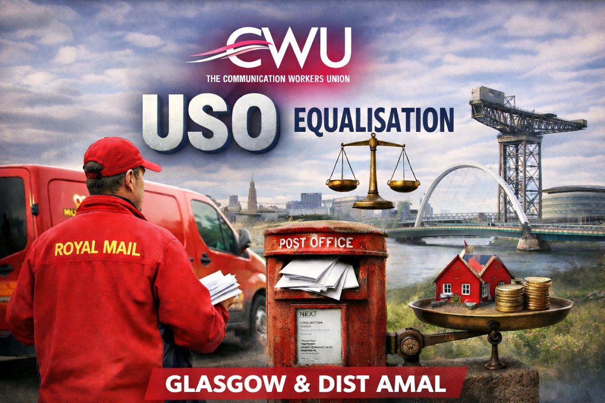 Update on USO and Equalisation 
Read the full update here ⬇️
cwuglasgow.com/royal-mail-upd…