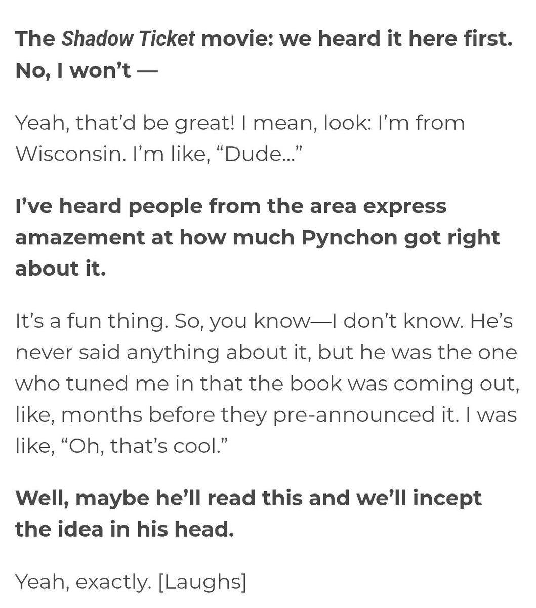 It had to be between TCOL49 and/or Shadow Ticket and I'm glad that the set-in-30s PTA film is inevitably going to be another Pynchon Adaptation!! The thought of it in itself is so fucking exciting