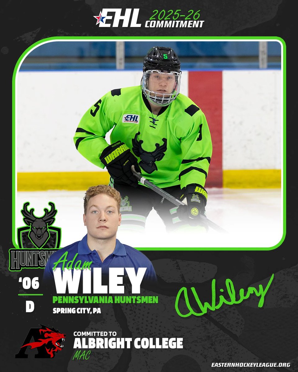EHL_Hockey's tweet image. Adam Wiley Commits to Albright College. 

@PAHuntsmen Defenseman to join Lions for the 2026-2027 Season

🔗: easternhockeyleague.org/2026/01/adam-w…

#WherePlayersComeFirst | #DevelopPromoteAdvance