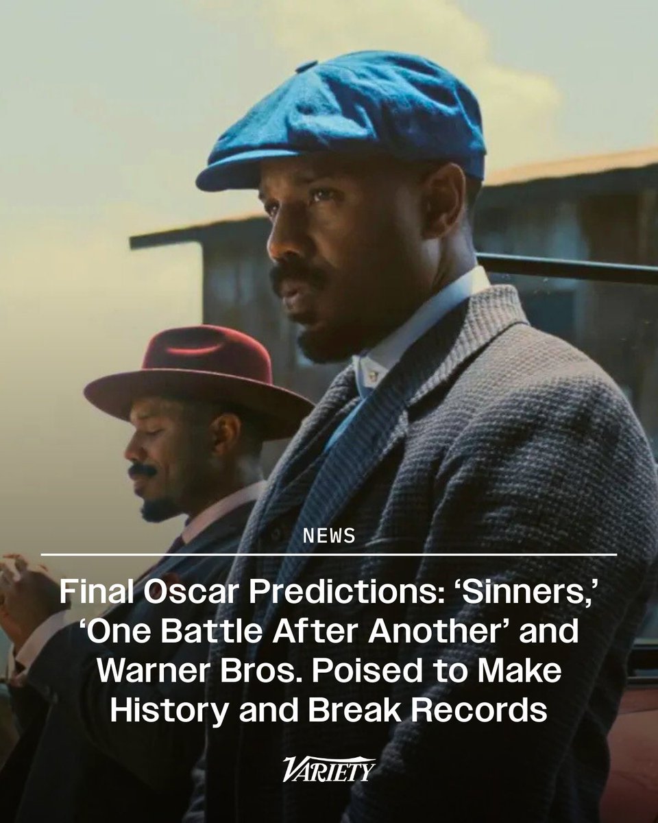 Variety's tweet image. Ryan Coogler’s “Sinners” is projected to make #Oscars history with a staggering 15 nominations — surpassing “All About Eve,” “Titanic” and “La La Land” to become the most nominated film of all time.

Close behind is “One Battle After Another,” forecast to earn 13 nominations. The…