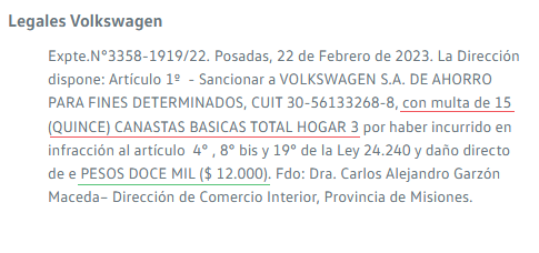 Increíble la letra chica de VW:
🏛️ Multa para el Estado: "15 Canastas Básicas". Se actualiza por inflación (hoy +$20 millones).
👤 Al usuario: $12.000 fijos (de 2023). Se licuó y hoy no compra ni una pizza.
El Estado se blinda, la víctima pierde. Misma sentencia, varas distintas.