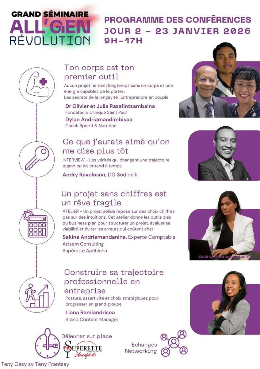 Grand séminaire ALL GEN REVOLUTION A ANTANANARIVO, LES 22 ET 23 JANVIER 2026 : DERNIER RAPPEL SUR LE PROGRAMME ET LES INTERVENANTS
Prenez vos billets ! Mvola 038 77 732 10 - 10 000 ar pour les 2 jours par personne. Confirmez votre inscription : forms.gle/ar9imTRAjFiARq…