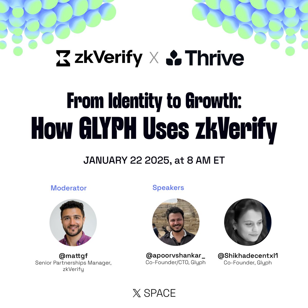 𝗡𝗘𝗪 𝗫 𝗦𝗣𝗔𝗖𝗘: 𝗭𝗞𝗩𝗘𝗥𝗜𝗙𝗬 🤝 𝗚𝗟𝗬𝗣𝗛

<a href="/getglyph/">Glyph Protocol</a>, a <a href="/thriveprotocol/">Thrive Protocol</a> Program grant recipient building a privacy-first identity layer for real Web3 growth, joins us to unpack how GLYPH’s UnifiedID enables cross-chain identity without data leaks, and how zkVerify