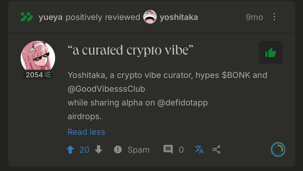 If you wondering why I call myself a crypto vibe curator ; @yueya_eth gave  me this title 😅