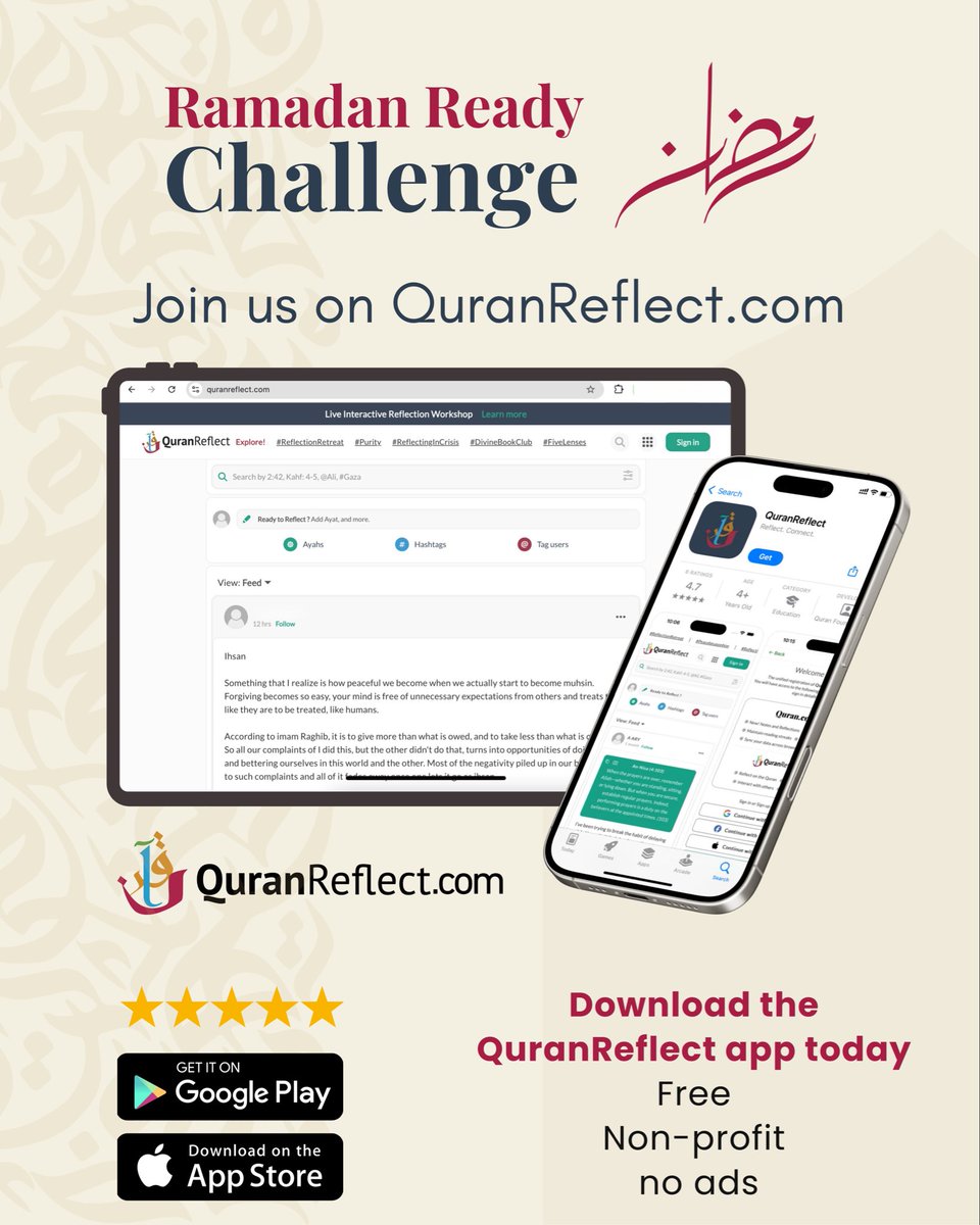 Quran_Reflect's tweet photo. ๐ Ramadan Ready Challenge:
โจโ
Post your Reflection on https://t.co/INxPitS9Gg and use hashtag: #RamadanReady
๐ค The most impactful reflections will be featured and shared during the Reflection Retreat Live Podcast on: February 14th 2026, in shaโAllah. https://t.co/twOV2GzrOP