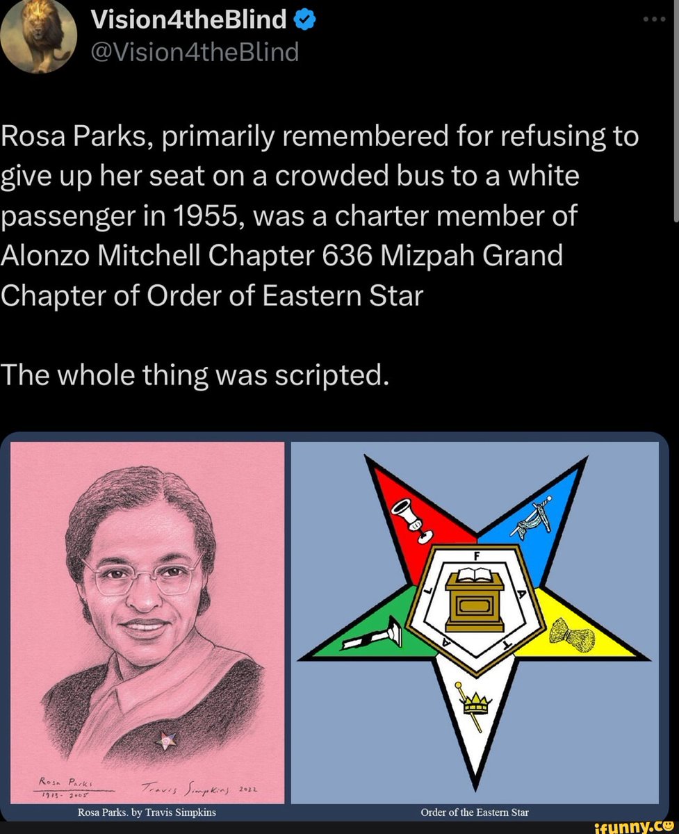 LizzyRevelation's tweet image. If you dont know already that Rosa Parks was a Charter Member of the Grand Chapter Order of the Eastern Star, it's time you do. 

Every Single One Of Them Are MASONS. All of it is scripted Masonic Theater 🎭