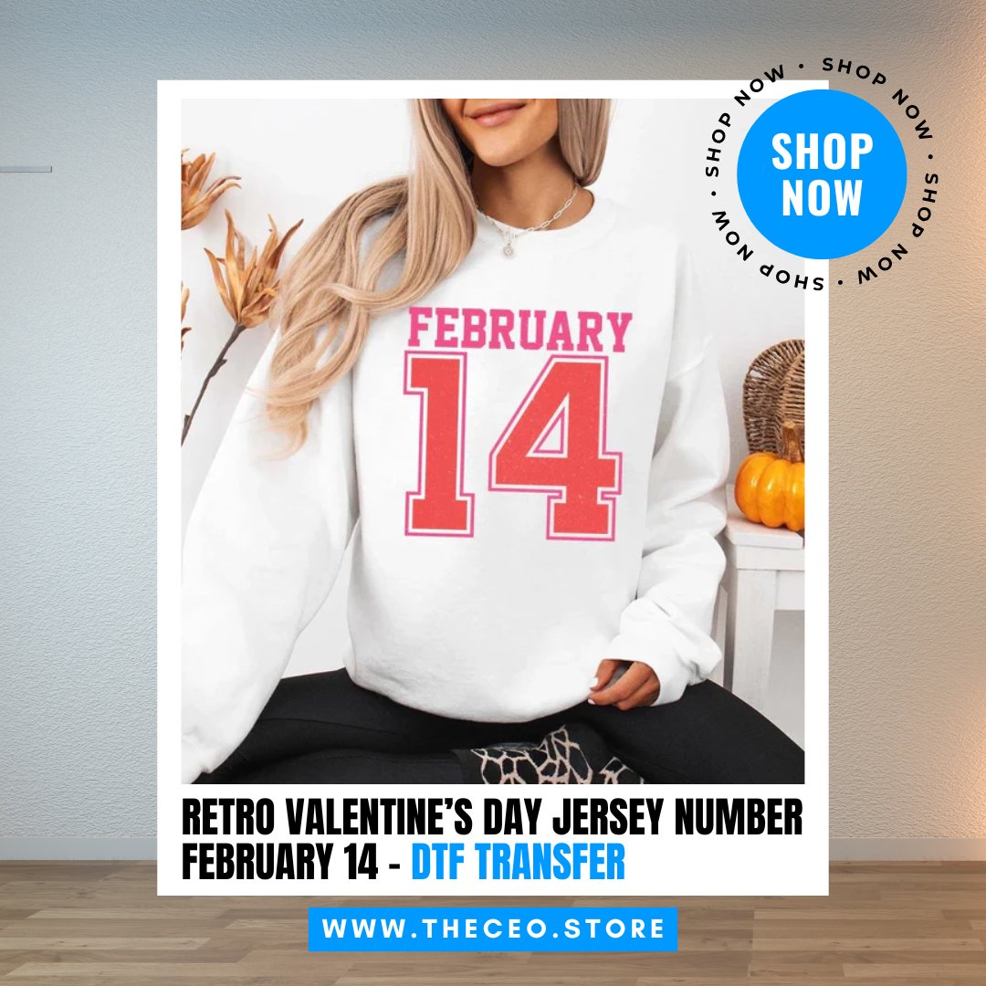 theceo_store's tweet photo. Create standout Valentine’s Day apparel with our Retro Valentine’s Day Jersey Number FEBRUARY 14 DTF Transfer ❤️
Perfect for custom shirts, hoodies, and sweatshirts. A must-have Valentine design for small businesses &amp; creators.

Order now  👉 https://t.co/7Fgx3zF3w3 https://t.co/ZK2KGxdxPf