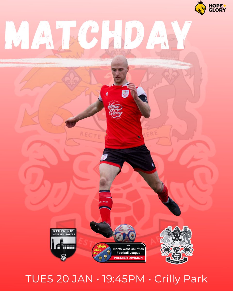 𝐈𝐓 𝐈𝐒 𝐌𝐀𝐓𝐂𝐇𝐃𝐀𝐘 🫡

Heys head to Atherton tonight for the away half of the double header, who is joining us? 

🆚 <a href="/AthertonLRFC/">Atherton Laburnum Rovers FC</a> 
⏰ 19:45
🏟 Crilly Park
📍 M46 9XG
🎟️ £6 Adults £3 Concessions with children under 16 FREE

#UpTheHeys