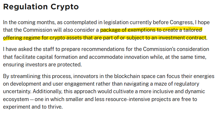 LowBeta's tweet image. If the crypto market structure bill stalls attention will likely turn to the SEC's Project Crypto, including a possible innovation exemption for digital asset issuance. This November speech from SEC Chair Paul Atkins gives a high level overview: sec.gov/newsroom/speec…