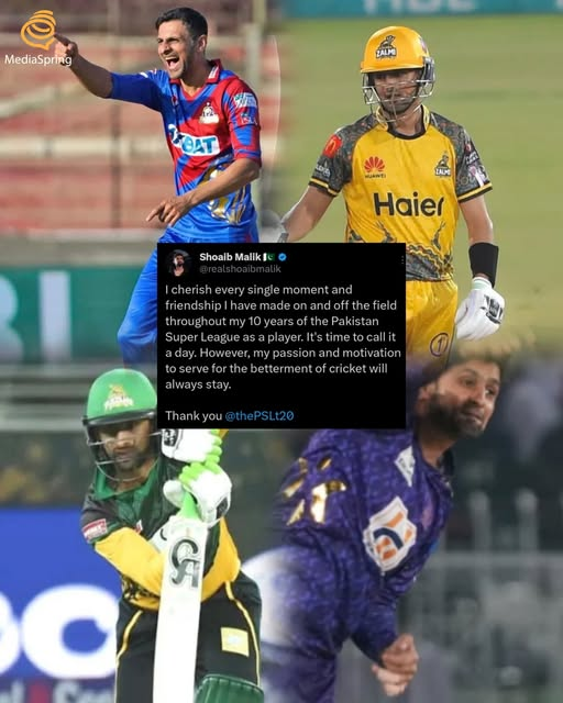 MSHAOOR's tweet image. Veteran all-rounder Shoaib Malik has announced his retirement from the (PSL) ahead of landmark season 11.
Malik has been a mainstay of the PSL since its very beginning, having represented four different franchises Karachi,Multan,Peshawar &amp;amp; Quetta.
#ShoaibMalik #PSL #mediaspringpk