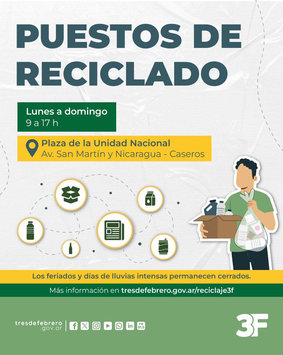 Municipalidad3F's tweet photo. ♻️🗑️¡La diferencia la hacemos con buenos hábitos! Separá tus residuos y colocalos limpios y secos en una bolsa con una R. Así, podés reciclarlos con nuestra recolección diferenciada o llevarlos a los puestos de Ciudadela, El Libertador o Caseros.

Más👉https://t.co/3eZKMxZTSX https://t.co/ss99c2Yami