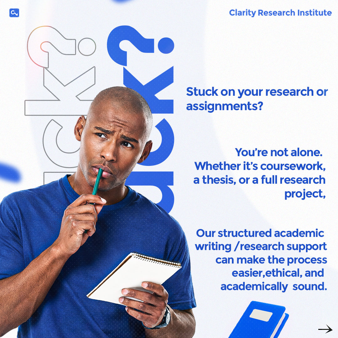 clarityriHQ's tweet photo. Donโt let research overwhelm you.
Get structured guidance for your projects, assignments, and more. Start today!
๐For enquiries or to work with us, send us a message
#academicwritingsupport #researchproject #dataanalysis https://t.co/zcb0KXObSJ