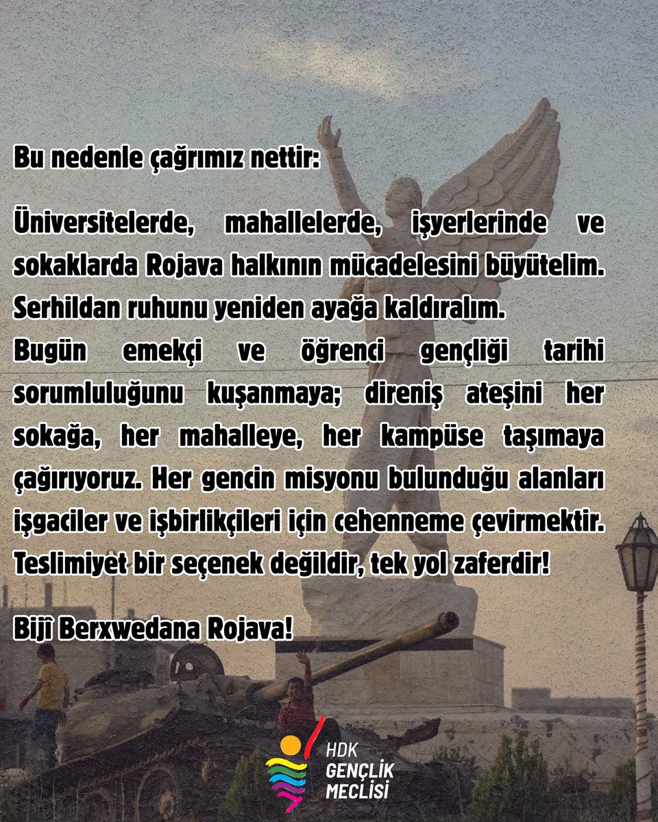 HdkGenclik's tweet photo. Rojava Devrimini Savunalım!

#Rojava
#DefendRojava https://t.co/2F28bHCyio