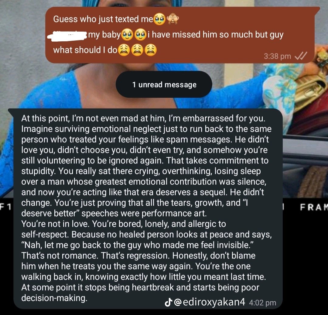 “At this point I’m not even at him, I’m embarrassed for you” this is enough to reset your brain back to factory reset