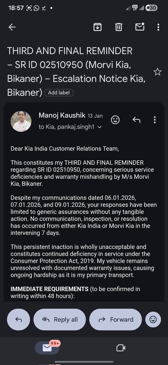 ErManoj's tweet photo. 5/5 Evidence attached. Public escalation only option left after ZERO response. @KiaIND fix this NOW. https://t.co/7sz3mzQbWq