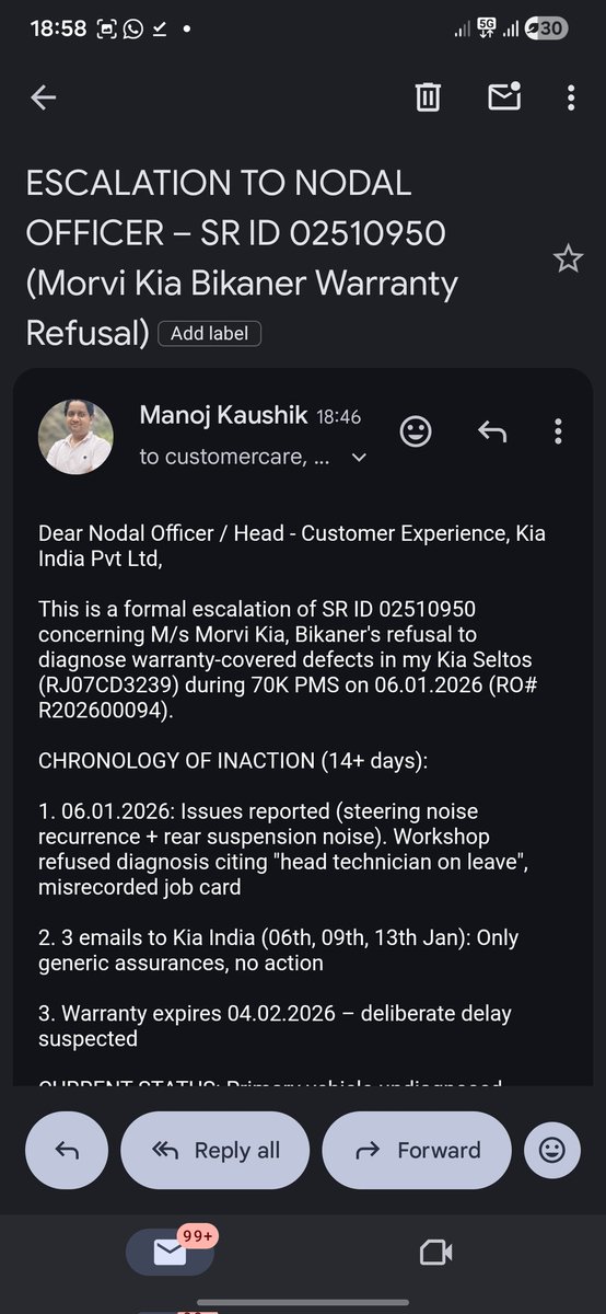 ErManoj's tweet photo. 5/5 Evidence attached. Public escalation only option left after ZERO response. @KiaIND fix this NOW. https://t.co/7sz3mzQbWq