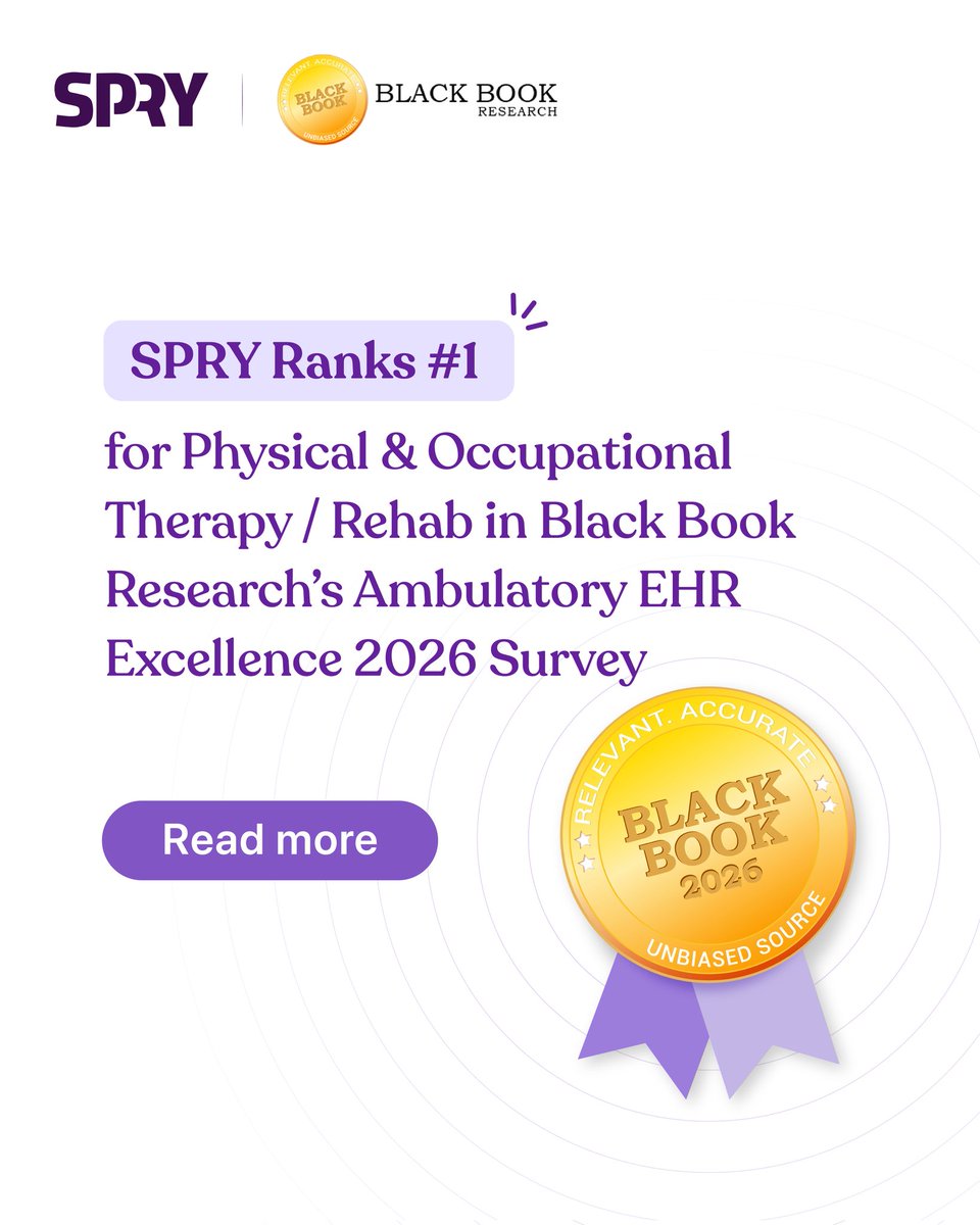 <a href="/blackbookpolls/">Black Book Research</a> Market Research LLC has ranked SPRY #1 in the Physical Therapy / Occupational Therapy / Rehab specialty category in its Ambulatory EHR Excellence 2026 survey rankings. ✨ 
Read more about the announcement here: sprypt.com/news/spry-rank…