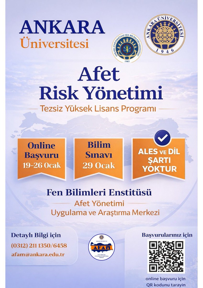 Online kayıt yaptıran adaylarımız bilim sınavına katılabilecektir . ek bir duyuru yapılmayacaktır bilginize ‼️<a href="/AfamVe/">AFAM -Afet Yönetimi Uygulama ve Araştırma Merkezi</a> <a href="/AnkaraUni/">Ankara Üniversitesi</a> #fenbilimlerienstitüsü #AFETRİSKYÖNETİMİ #yukseklisans