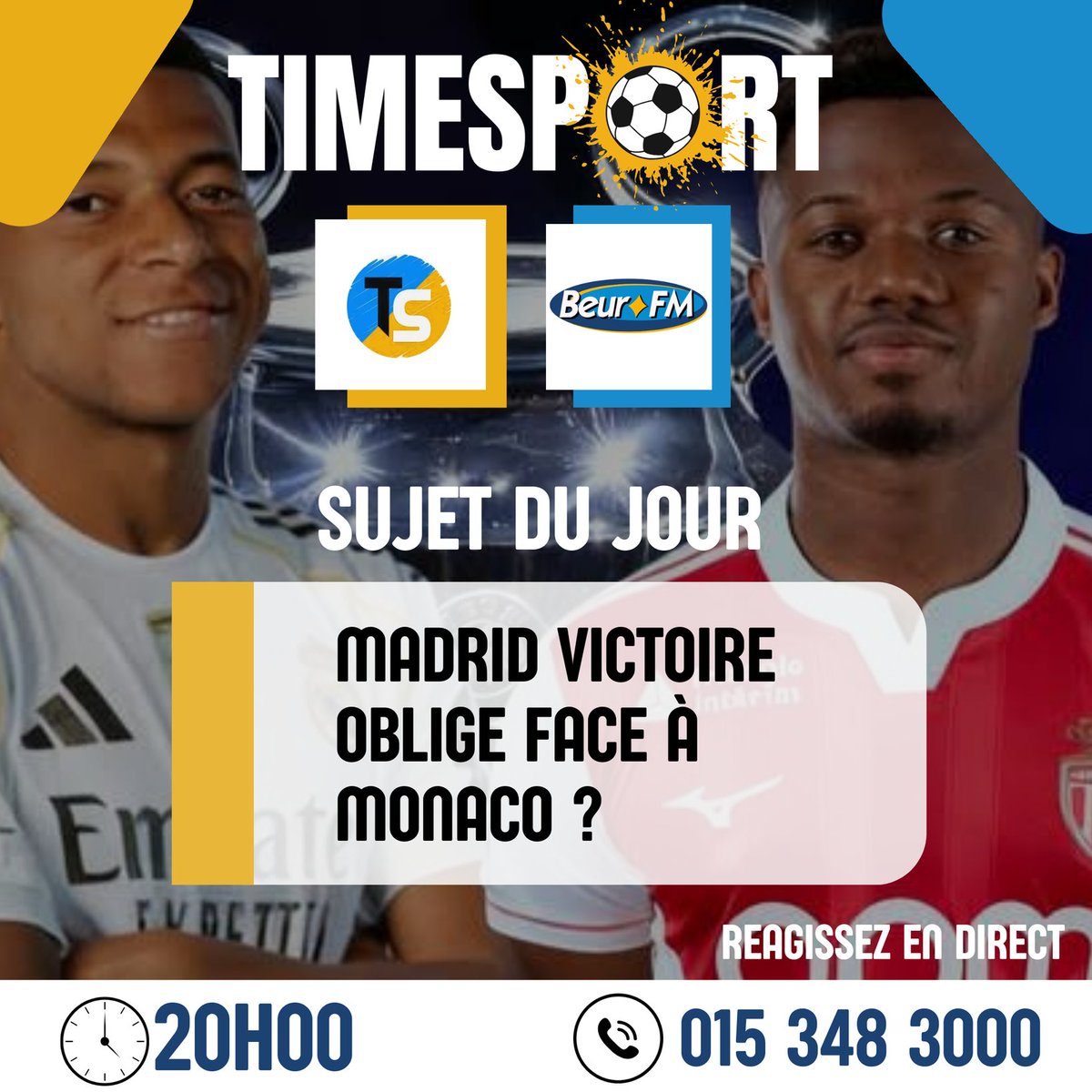 𝗗𝗘́𝗕𝗔𝗧 𝗗𝗨 𝗝𝗢𝗨𝗥

SUJET: « MADRID VICTOIRE OBLIGE FACE À MONACO ?? »

🎙Donnez-nous votre avis 
☎️ Au 01 53 48 3000 

📅 Mardi 20 janvier 2026 sur @beurfm 
⏱️ À partir de 20:00