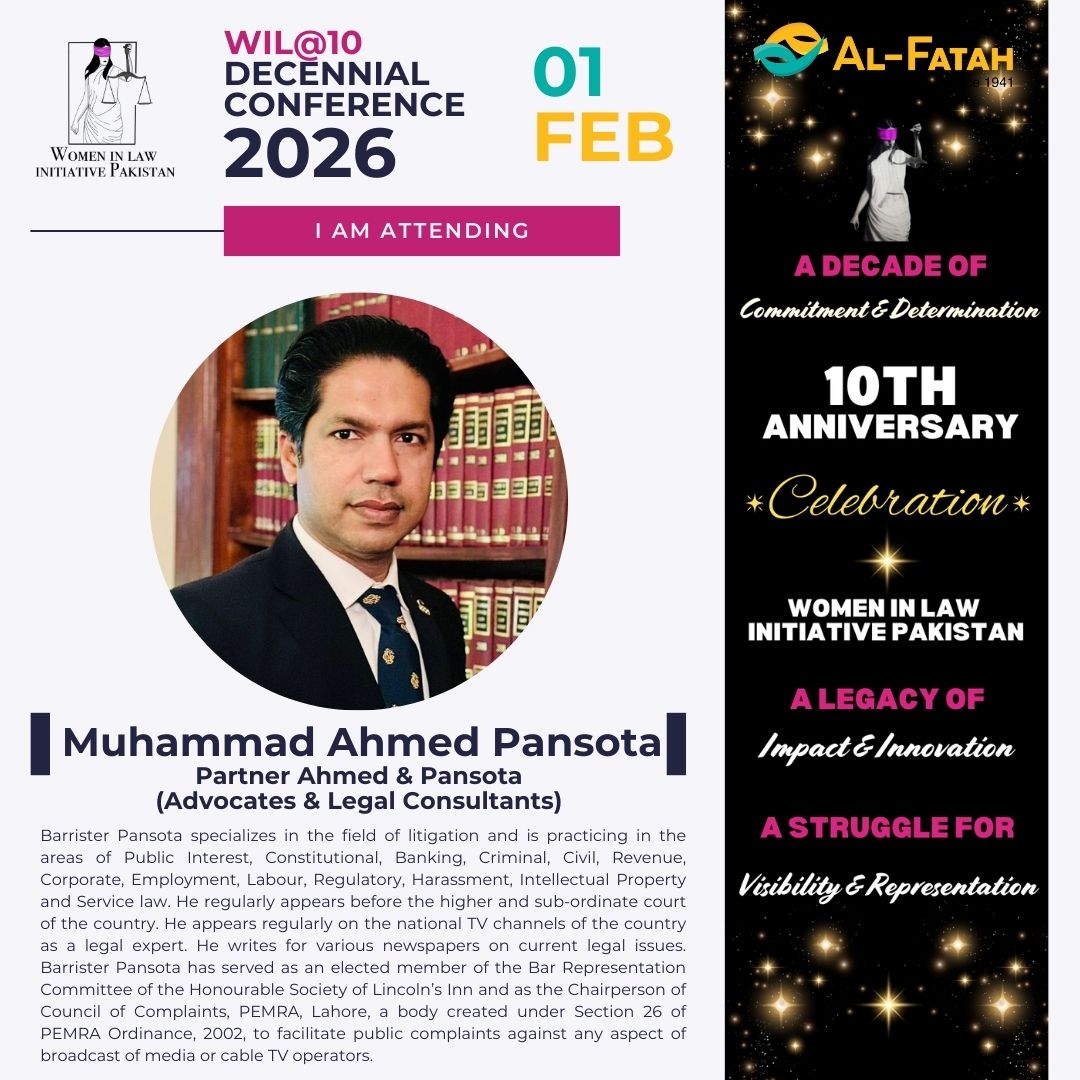 WomenInLawPk's tweet photo. Support from our male colleagues is something that matters a lot and we are looking forward to welcoming @Pansota1 at the decennial conference in Lahore on 1st February. 

Come &amp; engage. Register to attend now at: https://t.co/A3G3SYoyol

#WILat10 
#10YearsOfWomenInLaw https://t.co/xdTZ3RTIEx