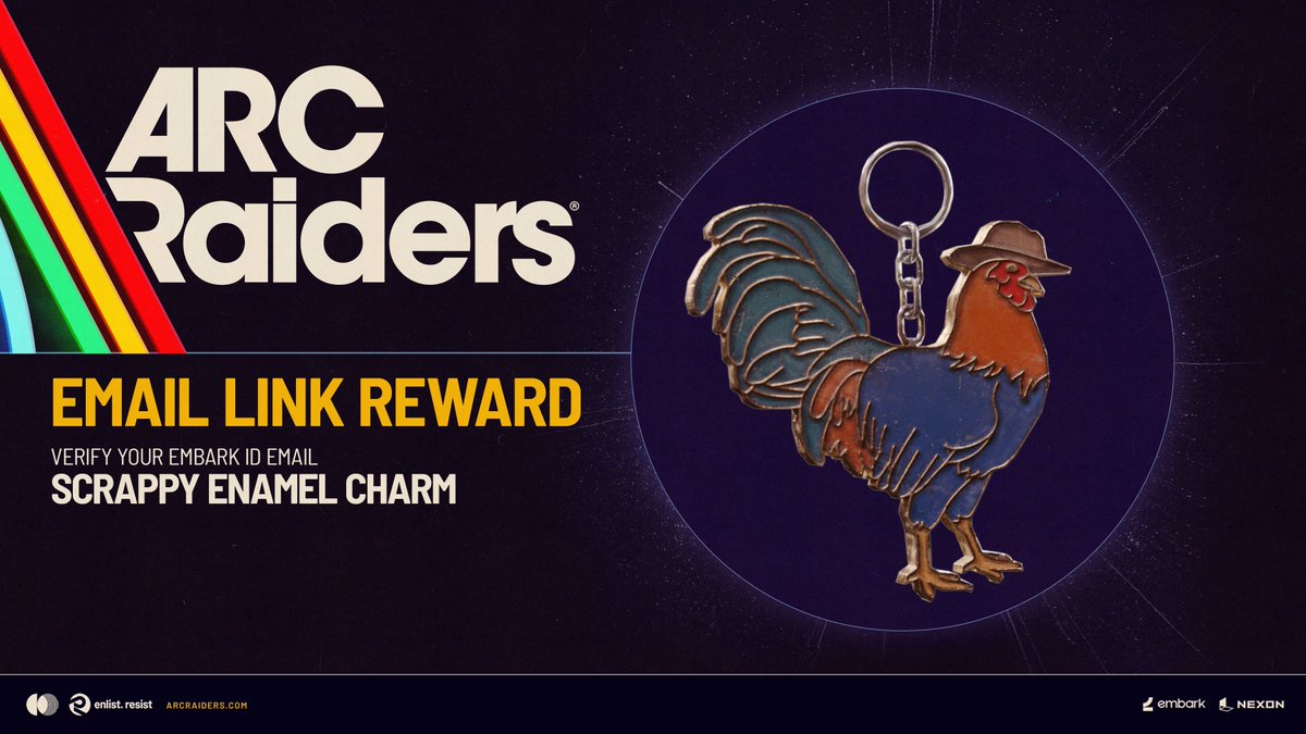 Remember, Raiders, good comms save lives in the Rust Belt.
Log into your Embark account, add and verify your email to stay in the loop, and claim the Scrappy Enamel Charm though your in-game inbox 🐓
id.embark.games/id/sign-in