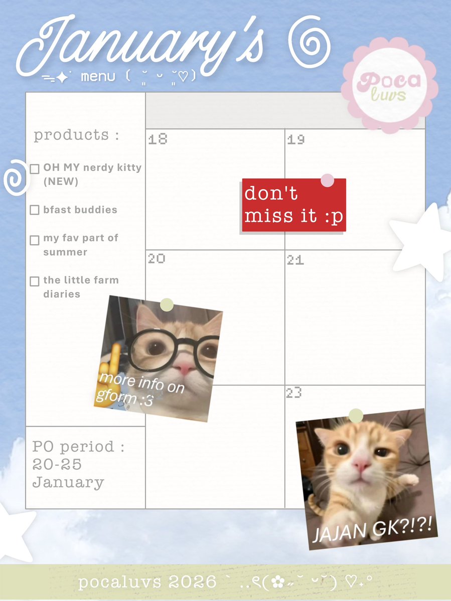 by_pocaluvs's tweet image. open po January's Menu (✿˶˘ ᵕ˘) ♡˖°
price start from 15.OOO 👀
🪽 PO period : 20 - 25 jan 2026

— bali, ina 🏡💬
🍀 order : link on bio!