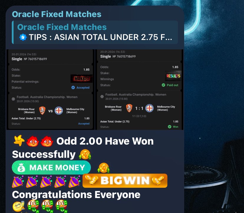 OracleFixedTips's tweet image. Join Our Community For Consistent Growth 💰 

#bet #freebets #surewin

t.me/OracleFixedMat…