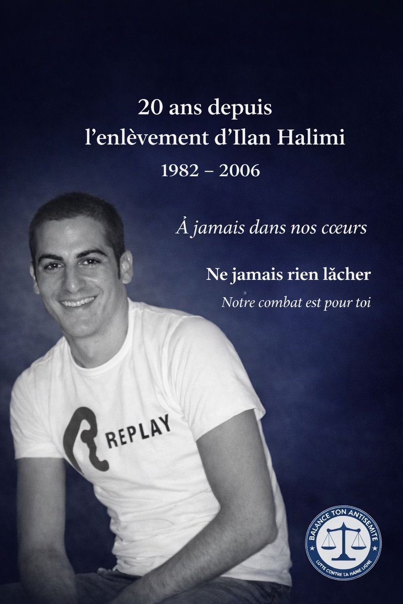 JCoupable's tweet image. Il y a vingt ans commençait le calvaire d’Ilan Halimi.
Enlevé, torturé, assassiné parce qu’il était juif.
Notre combat est pour toi.
Et pour toutes celles et ceux qui ont perdu la vie parce qu’ils étaient juifs.
Ni oubli, ni pardon.
BTA