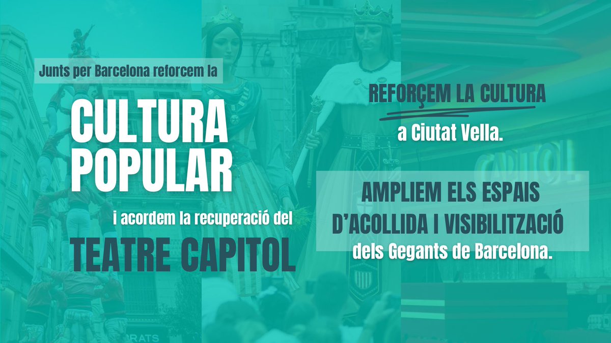 🎭 Acordem amb el govern Collboni dedicar nous espais per a la cultura popular a Ciutat Vella i la recuperació del Teatre Capitol per la ciutat.
 
Llegeix la notícia⤵️
junts.barcelona/cultura-comiss…