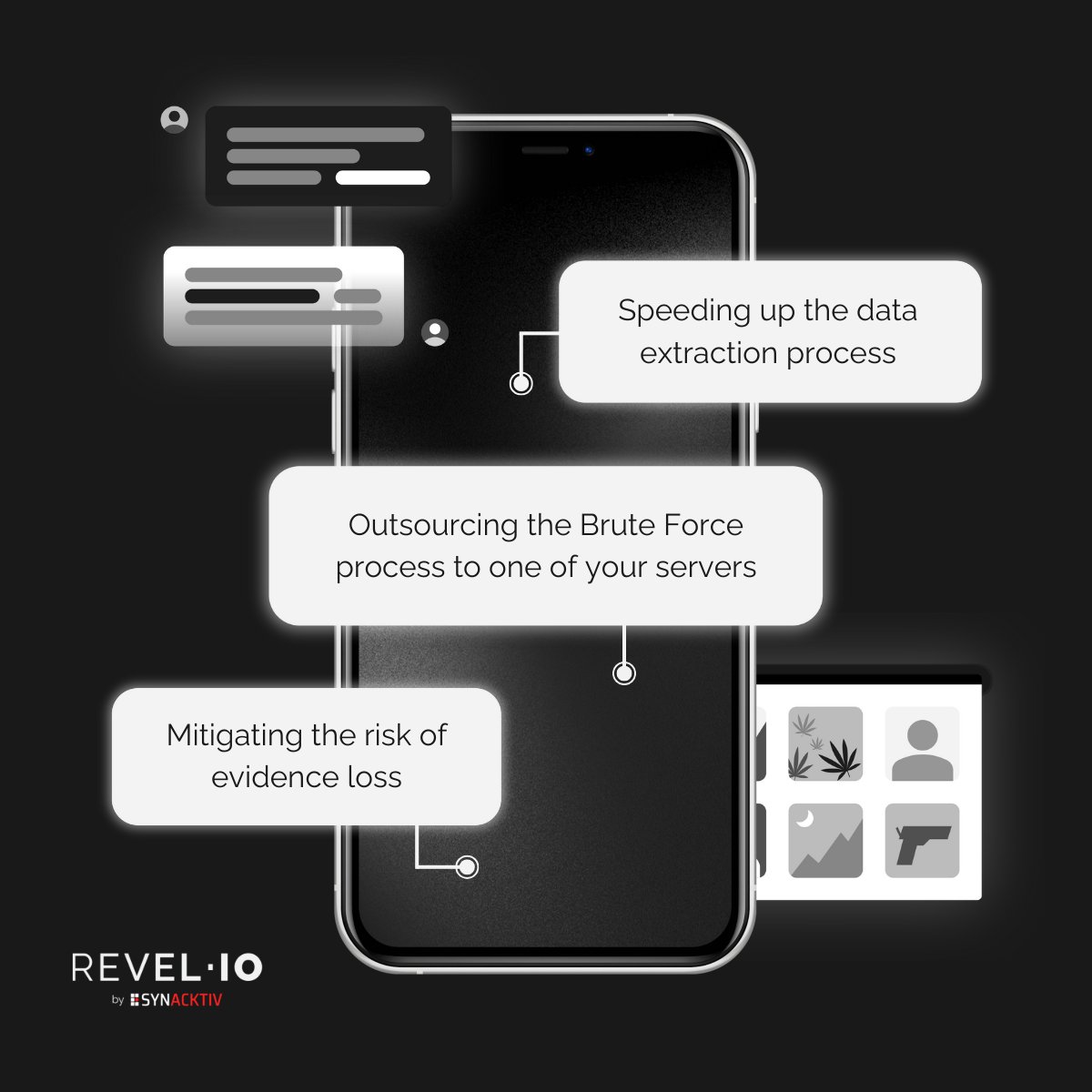 REVEL_IO_'s tweet photo. 🔍 Faster access to data can make all the difference.

With #REVELIO, outsourcing Brute Force accelerates data extraction while preserving digital evidence.
🚀 Up to 400k hashes/sec
🛡️ Reduced risk for sealed devices
📊 Real-time alerts &amp; dashboards

https://t.co/6Irl4q7H6x https://t.co/VPVrmgTqdh