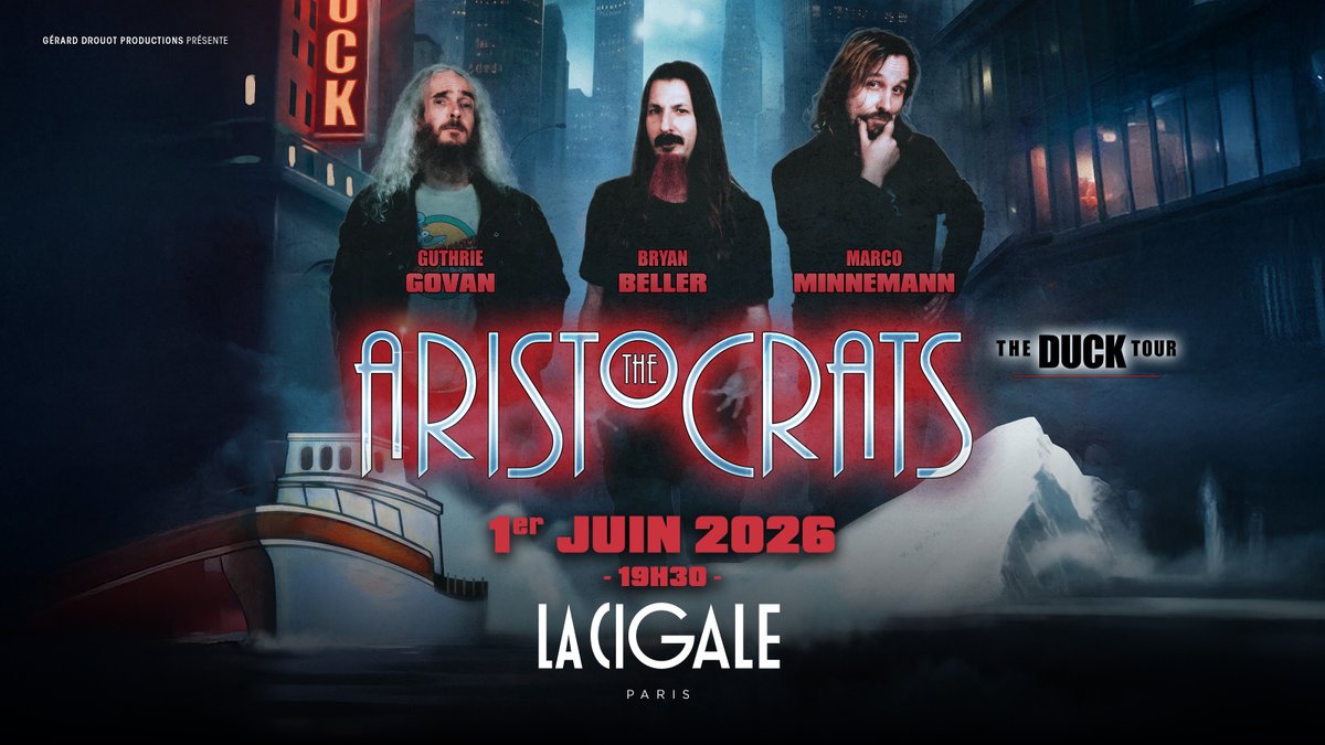 GDP's tweet image. THE ARISTOCRATS débarque à Paris à La Cigale lundi 1er juin 2026.
🎟️ Accédez aux meilleures places dès maintenant sur GDP.fr
Un trio instrumental qui mélange prog rock, jazz fusion et rock avec une précision chirurgicale et une vraie vibe de scène. Si tu aimes la…