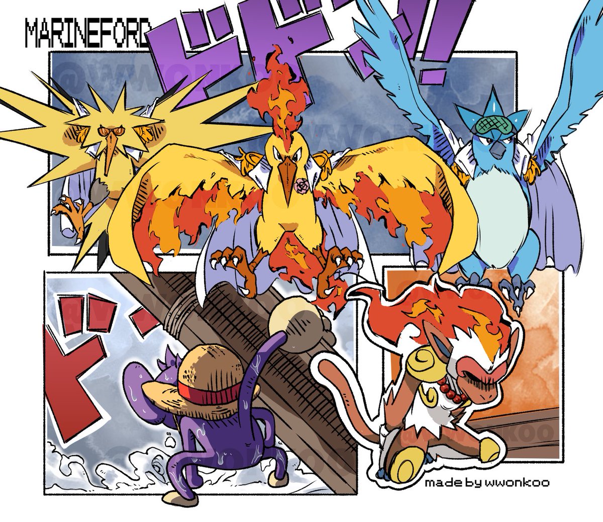 wwonkoo's tweet image. ONE PIECE x POKéMON

"Battle at Marineford"