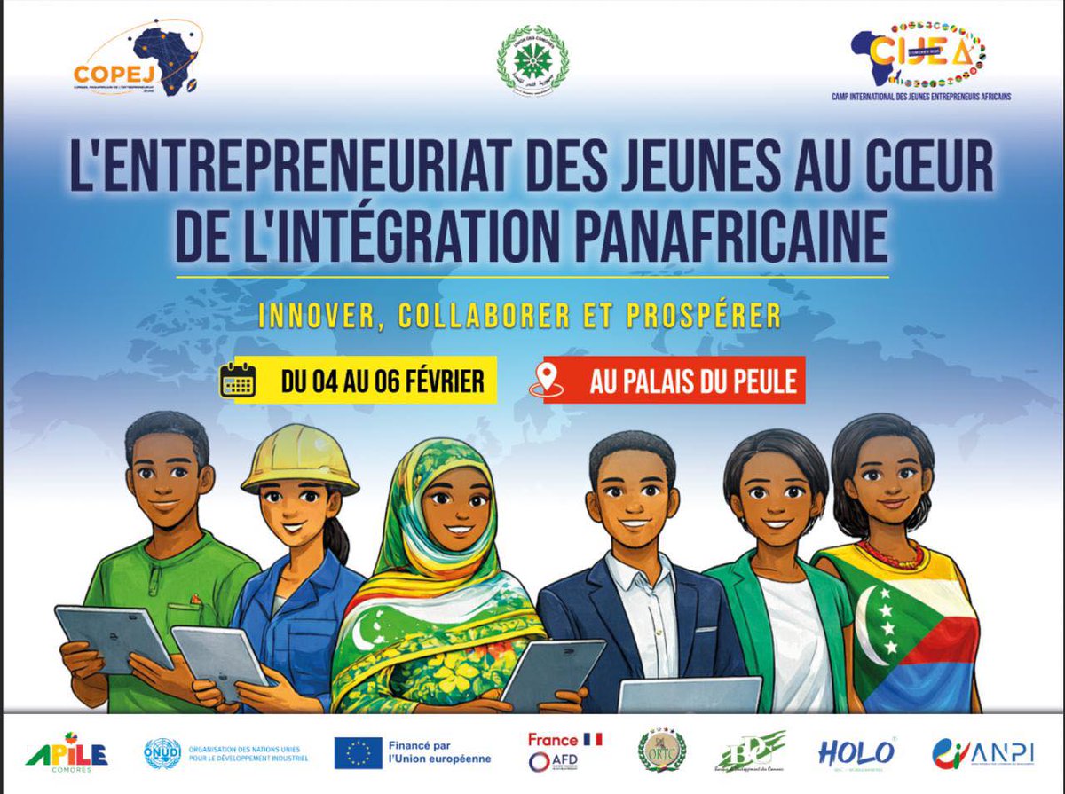 Entrepreneurs africains, rendez-vous au CIJEA 2026 (2ᵉ édition) !
✨ Thème : « L’entrepreneuriat des jeunes au cœur de l’intégration panafricaine »
🤝 Innover • Collaborer • Prospérer
📅 04–06 février | 📍 Palais du Peuple
Les entreprises appuyées par APILE y prennent part !