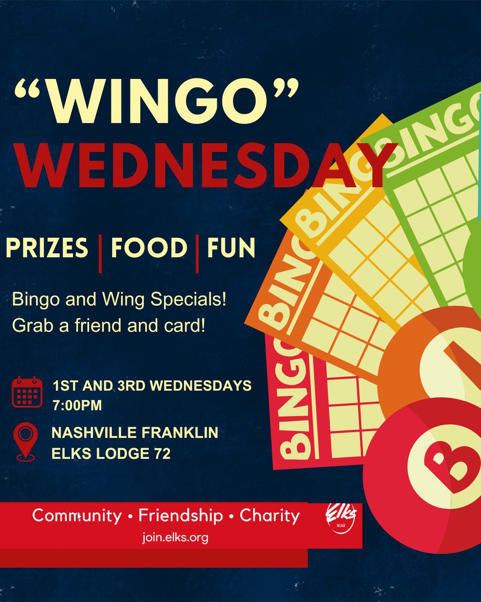 BPOE72's tweet photo. Wingo Wednesday at the Lodge!  7:00 January 21st!  Join us for some family friendly fun. https://t.co/mvWUU81RDH