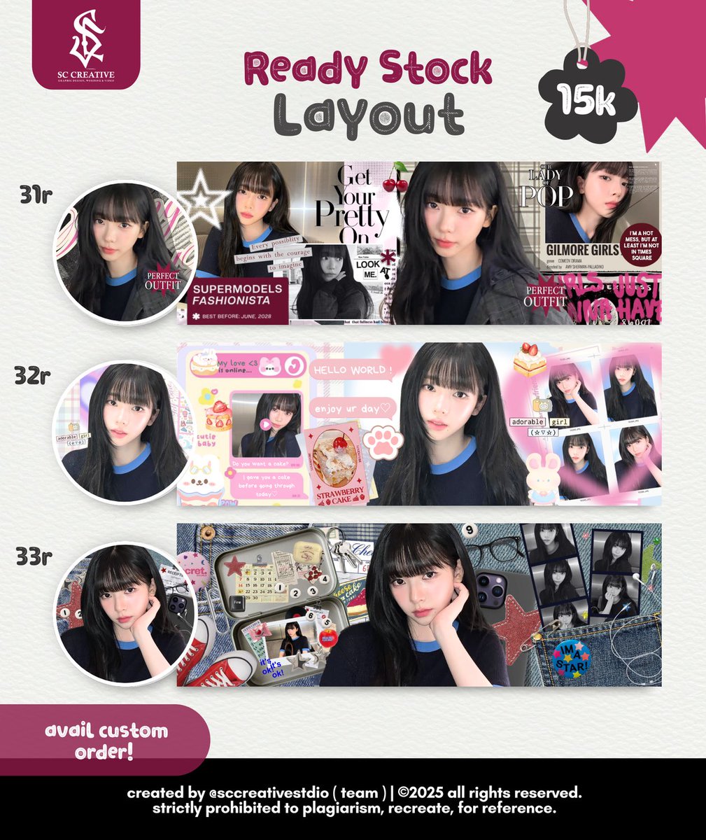 sccreative2's tweet image. Help retweet? thank u 🤍
Haloo aku ada layout ready stock classy dari Karina, Wonyoung dan Winter ✨

Where beauty meets consistency. find your perfect layout match 🪄💄
#zonauang #zonaba