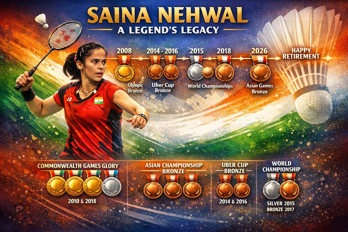 smartnashik's tweet photo. A sporting era ends but the legacy lives on

#SainaNehwal

Olympic medalist
World Championship medallist
Uber Cup bronze winner
Asian Games medallist
Commonwealth Games champion
Asian Championship medallist
World Junior Champion
Inspired a generation

Happy Retirement, Legend 🇮🇳 https://t.co/RsurMkIZek