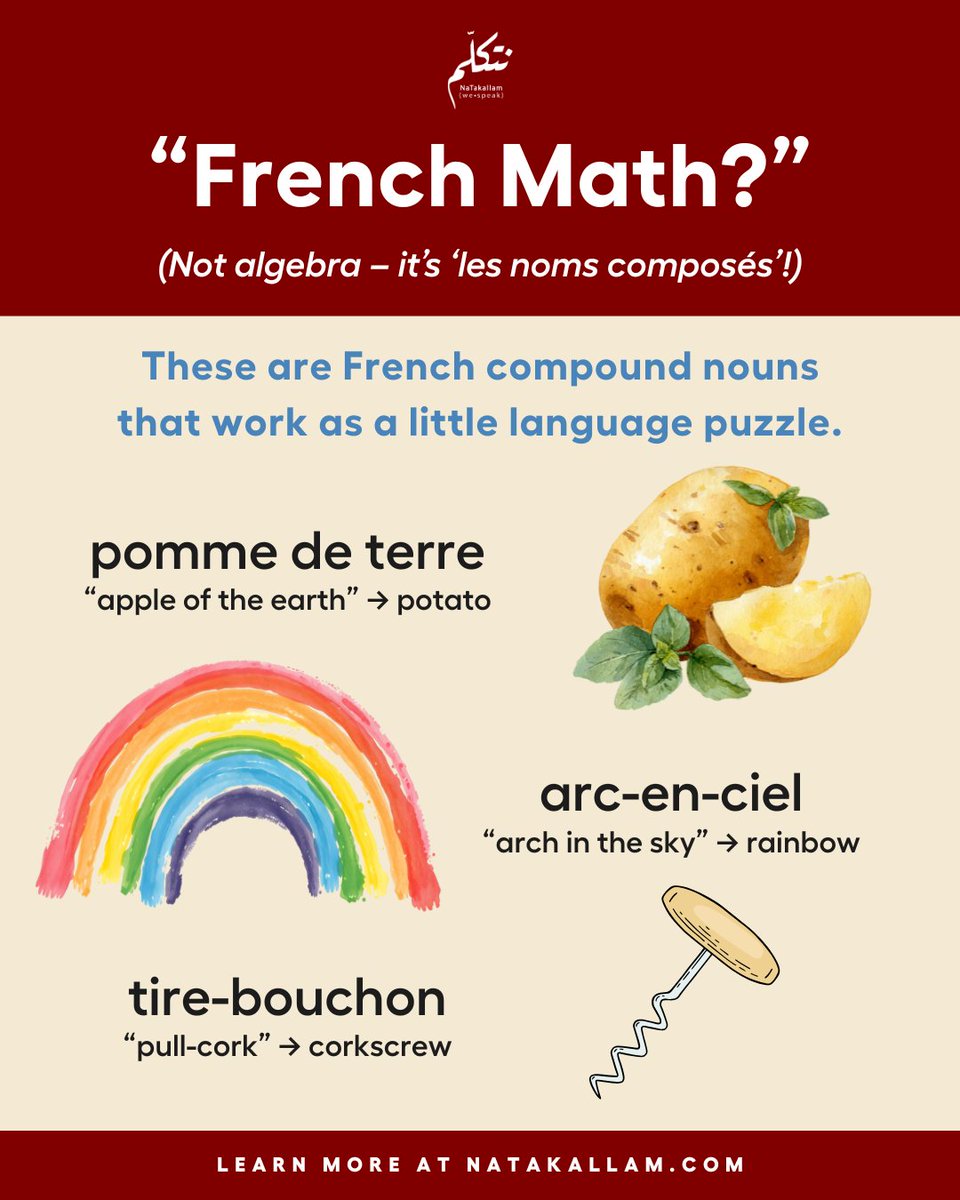 NaTakallam's tweet image. “𝗙𝗿𝗲𝗻𝗰𝗵 𝗺𝗮𝘁𝗵”... 𝗯𝘂𝘁 𝗻𝗼𝘁 𝘁𝗵𝗲 𝗸𝗶𝗻𝗱 𝘆𝗼𝘂 𝗹𝗲𝗮𝗿𝗻𝗲𝗱 𝗶𝗻 𝘀𝗰𝗵𝗼𝗼𝗹!
No, we’re not talking algebra… and definitely not the way the French count (that’s a lesson for another day – stay tuned!)

#WeSpeak #Untranslatable #NaTakallam