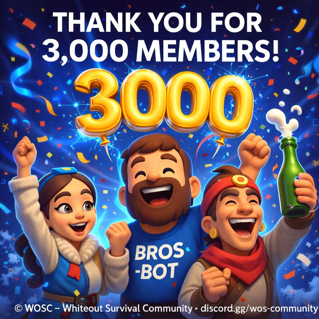 WOSCcommunity's tweet image. 🎉 WOSC | 3,000 MEMBERS 🎉
We’ve officially reached 3,000 members in the WOSC – Whiteout Survival Community 🚀
Thank you to everyone for the support, activity, and trust.
This is just the beginning.

#WOSC #WhiteoutSurvival #GamingCommunity #DiscordCommunity #MobileGaming