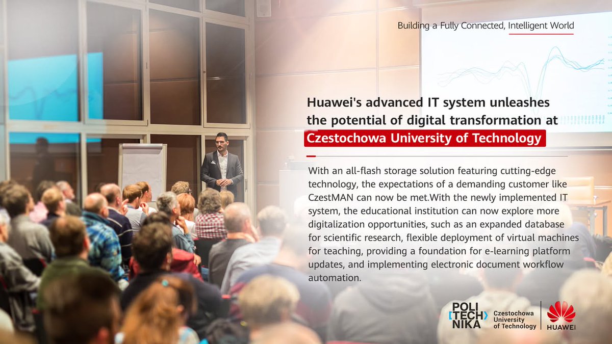 Scopri come lo storage all-flash OceanStor Dorado di Huawei sta trasformando l'Università di Tecnologia di Czestochowa con velocità e affidabilità senza pari. Costruiamo oggi il campus intelligente di domani! 🌐 
Per saperne di più: bit.ly/49Hak8X

#Huawei #Istruzione
