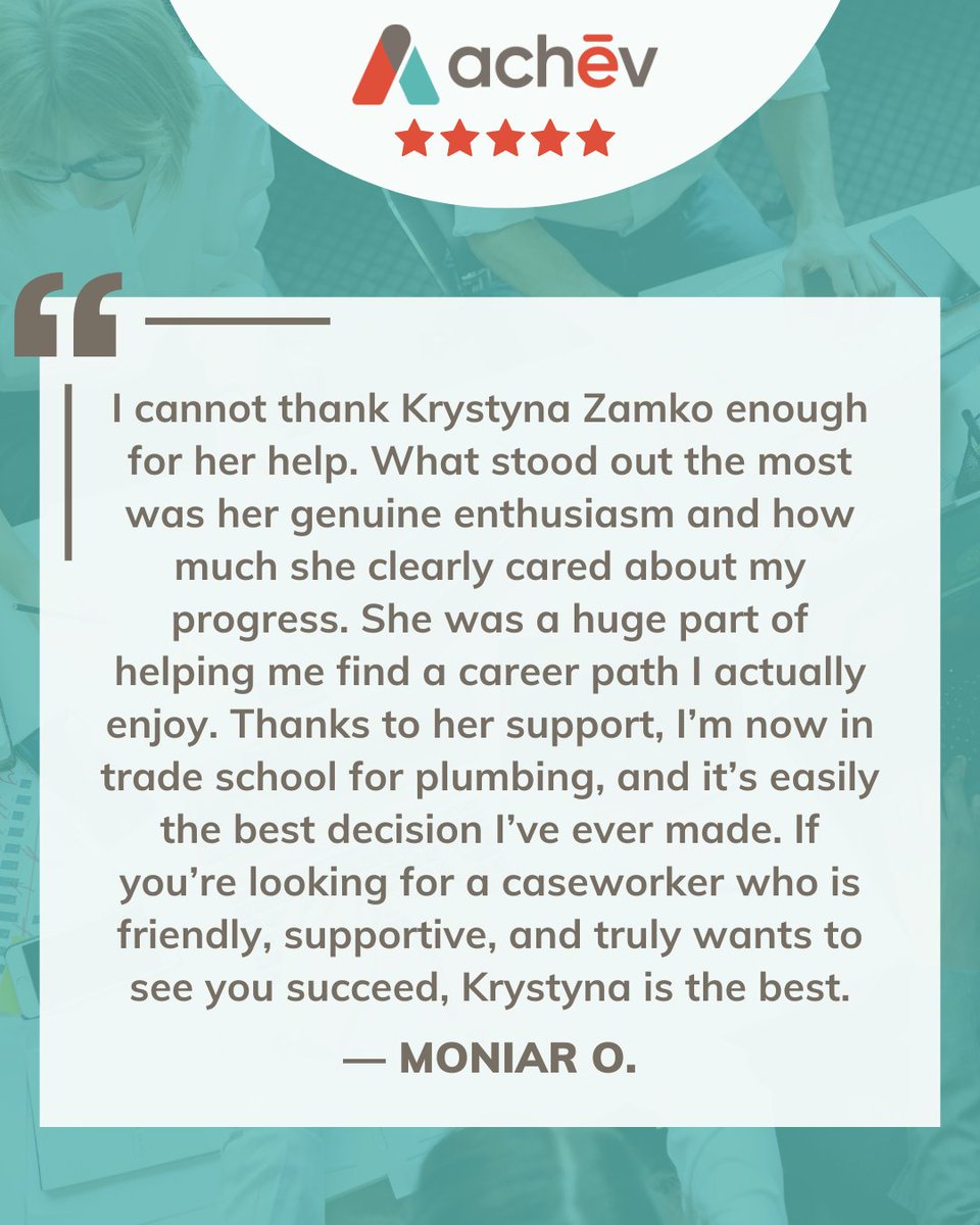achev_ca's tweet image. Happy Testimonial Tuesday! Thank you, Moniar, for your kind words.  We value our clients’ feedback. If you’re looking for personalized employment support, register for our free Employment Services today: bit.ly/2Rtk5DA 

#testimonialtuesday #happyclient