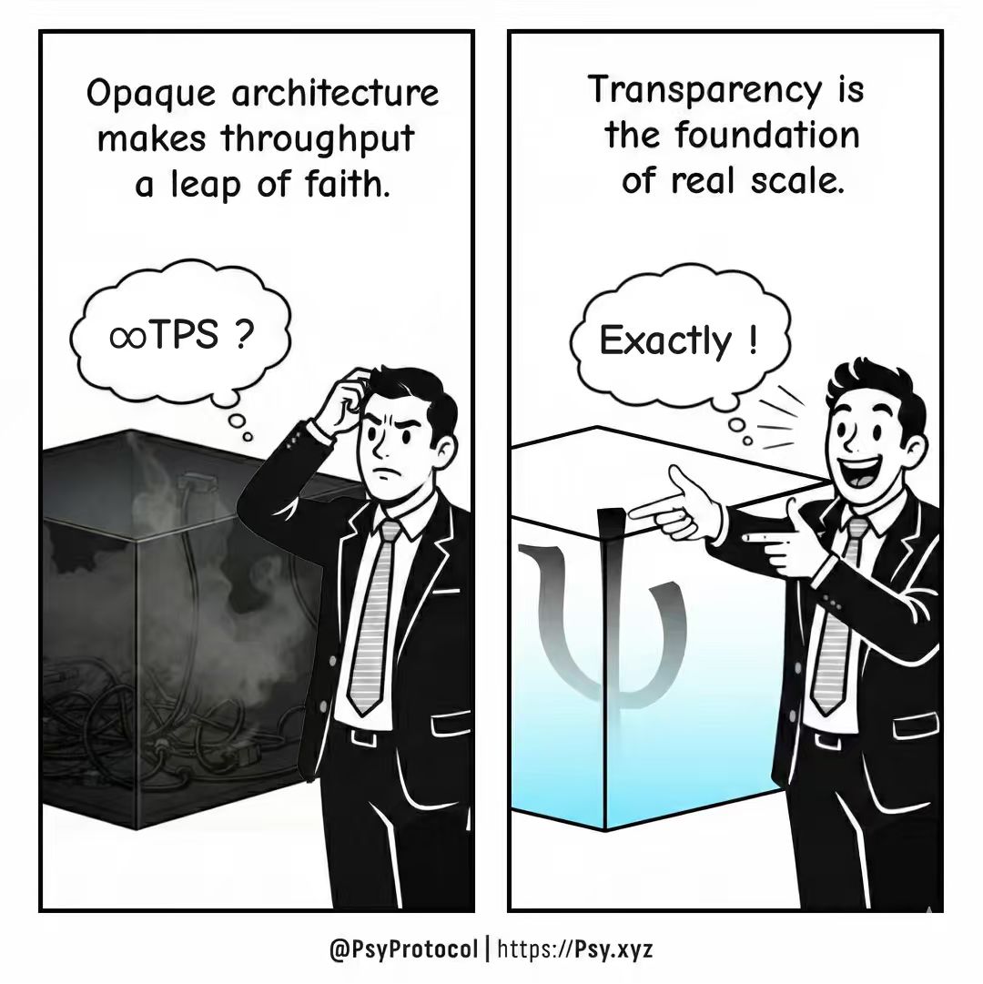 PsyProtocol's tweet photo. Why do we still settle for "Trust, but can't verify" when it comes to blockchain performance?

Many "infinite scaling" promises are black boxes. When state architecture is opaque, throughput becomes a marketing term relying on faith rather than facts.

Scalability should be a mathematical necessity, not a team's promise. By decoupling state into parallel trees, performance becomes a verifiable derivation rather than a claim.

Transparency is the foundation of real scale. When the logic is open to inspection, bottlenecks truly begin to dissolve.
